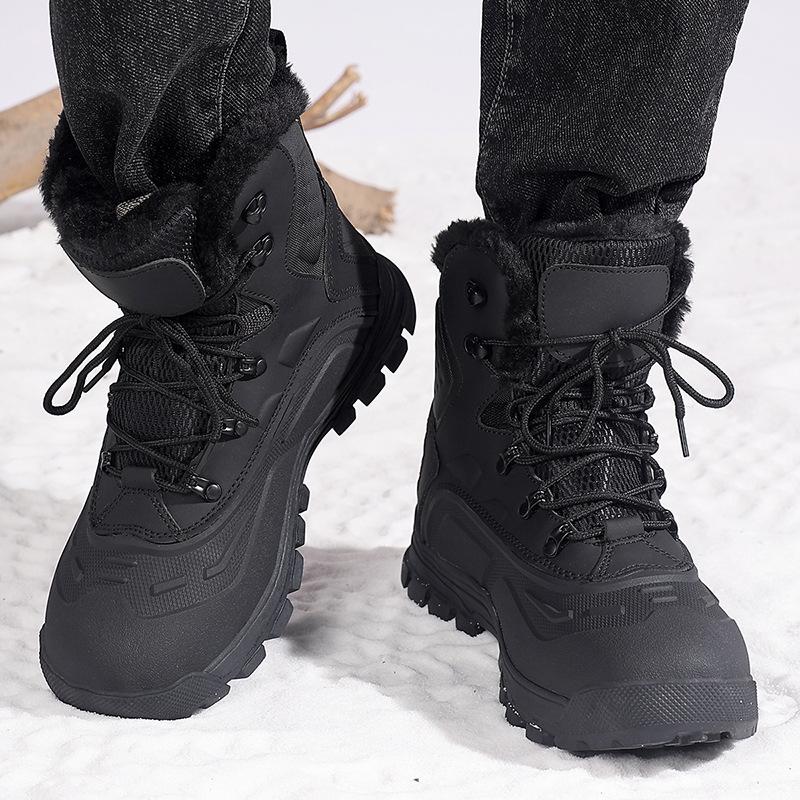Men's 2025 Winter High-Top Plush Hiking Shoes: Non-Slip, Waterproof, Warm Cotton Footwear for Outdoors