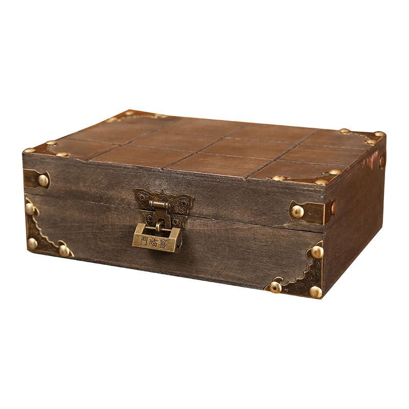 Gray Wooden Vintage Storage Box With Lock For Jewelry Organizer Decoration Home