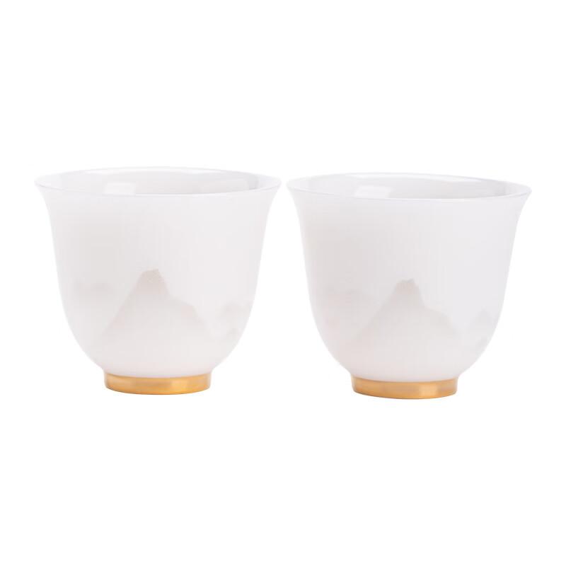Sushitaoci Ice Jade Porcelain Light Ink Autumn Mountain Delicate Tea Cups, Pair of Cups, Smooth As Jade, Dehua White Porcelain Kung Fu Tea Cups, Set
