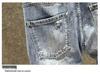 2025 Spring/Summer Men's Slim Fit Patchwork Ripped Jeans, Straight Leg, Blue with Applique and Raw Edge