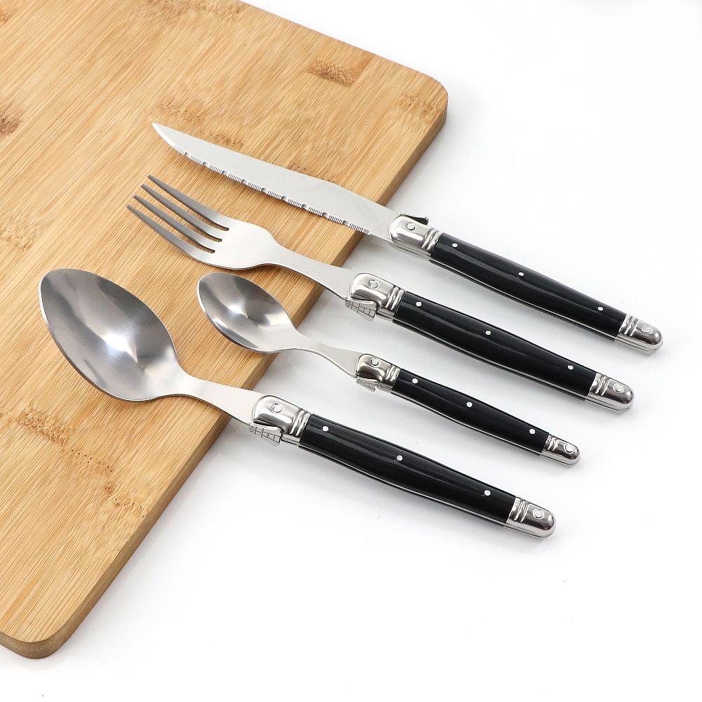 Jaswehome 4 st Rostfritt Stål Bestick Laguiole Bestickset Vassa Biffknivar Gafflar Soppskedar Teskedar Köksmiddagsservis