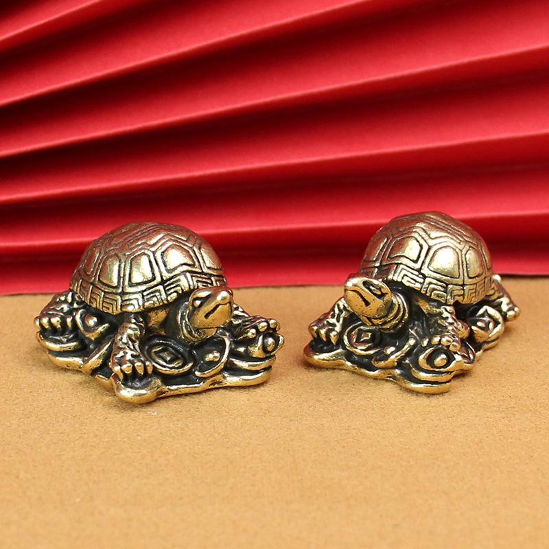 Pure Copper Turtle Ornament Longevity Ingot Turtle Brass Handicraft Office Decoration Living Room Brass Chinese Desktop
