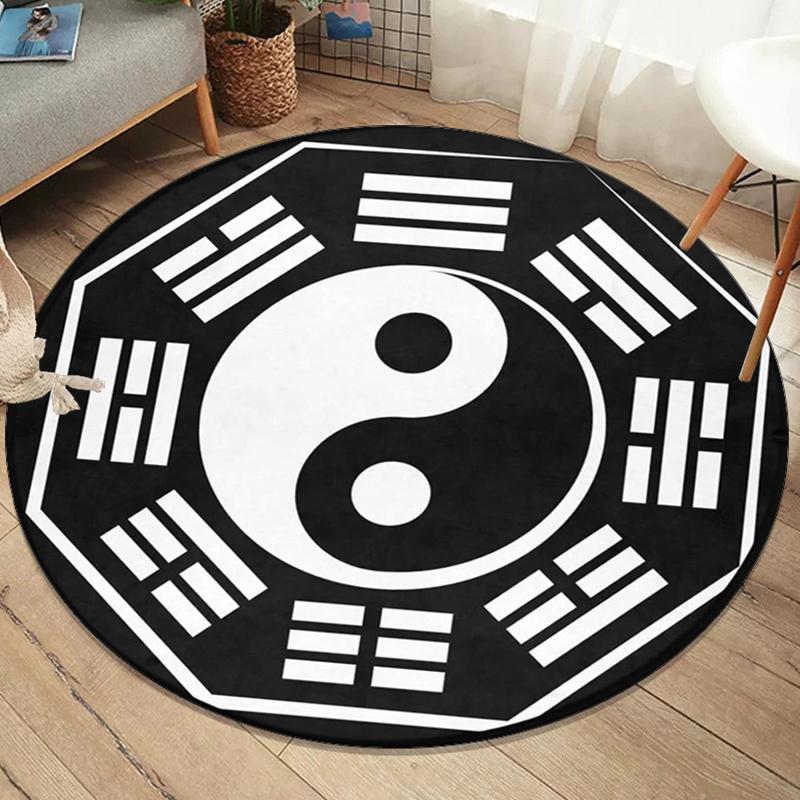 Round Crystal Velvet Rug Yin Yang Bagua Symbol Feng Shui Mat Home Decor Spiritual Balance Chinese Philosophy Design