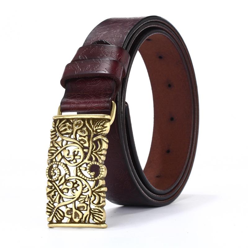 Women'S Engraved Hollow Smooth Buckle Printed Cowhide Belt Wide Waist Seal Jeans With Moisture