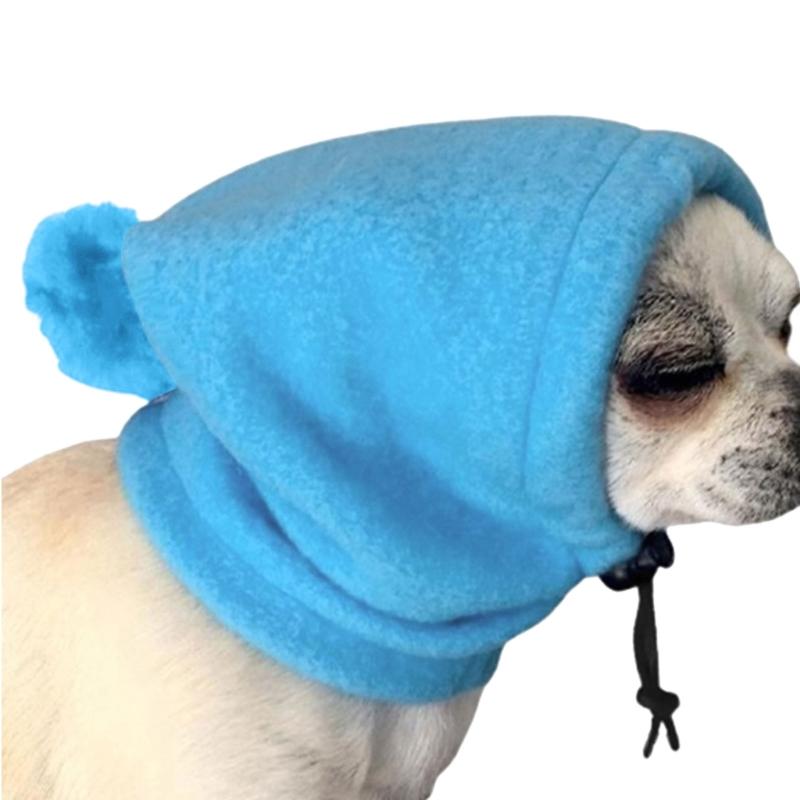 Warm Pet Hat Casual Solid Color Drawstring Adjustable Dog Hat with Pompom Winter Fashion Headgear Party Cosplay Hat