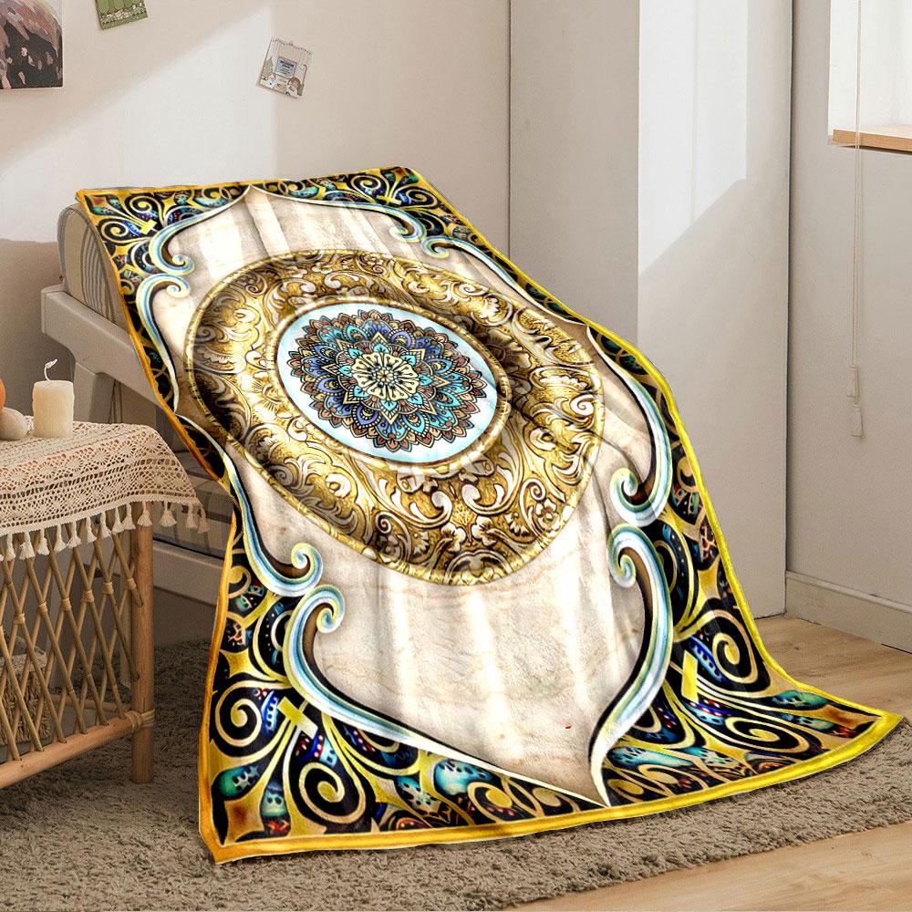 Mandala Floral Golden Blanket for All Seasons Blanket Lunch Break Throw Gift