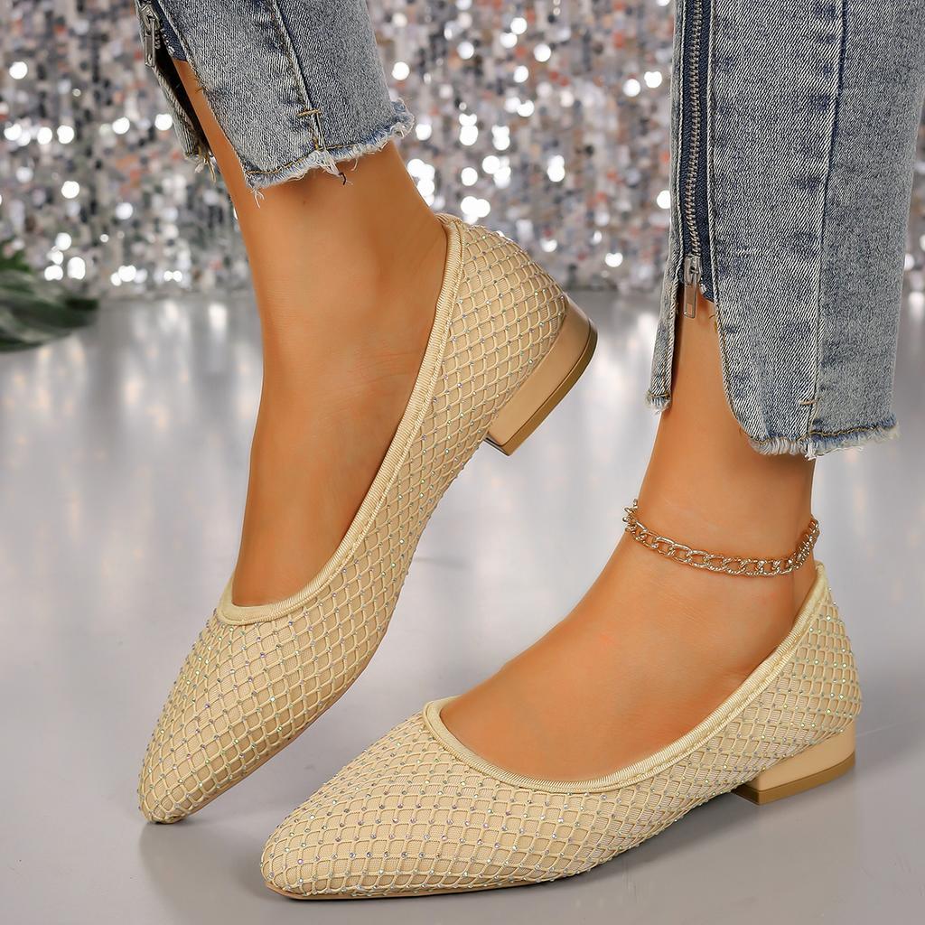 Fashion Fashionable Rhinestone Flats Shoes Women Pointed Toe Slip On Loafers Woman Comfortable Soft Shallow Mouth Single Shoes Ladies