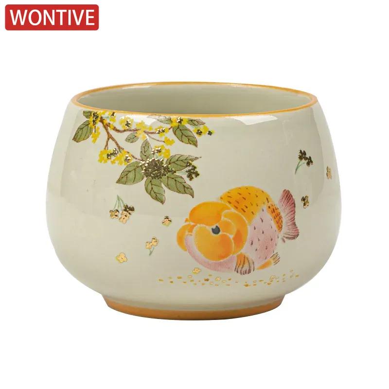 Golden Guifu Carp Teacup Travel Personal Meditation Cup Handmade Ceramic Tea Bowl Pu'er Master Cup Household Tea Set Accessories