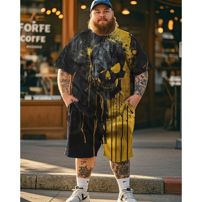 

S-9XL Large Size Men s Suit - Skull Short-sleeved T-shirt and Shorts Two-piece Suit Pants XXS