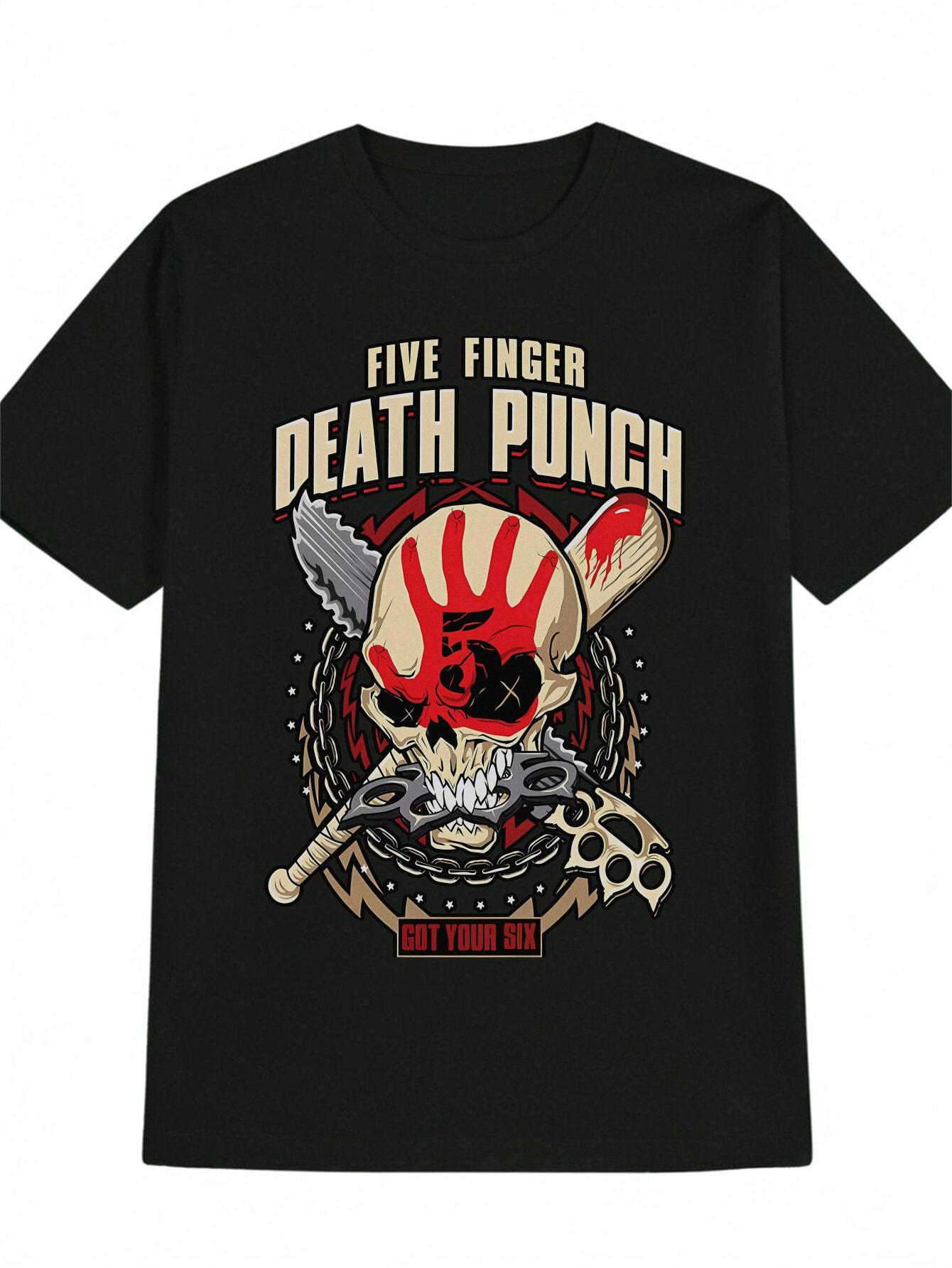 Casual Graphic T-shirt - Skull & Red Handprint Death Punch Design S разноцветный