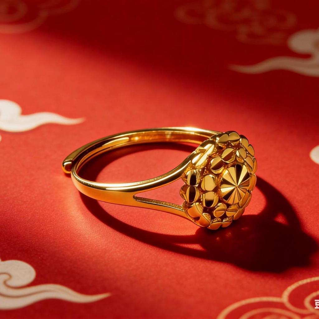 Sand Gold Plum Blossom Open Ring - Wedding Fashion Jewelry