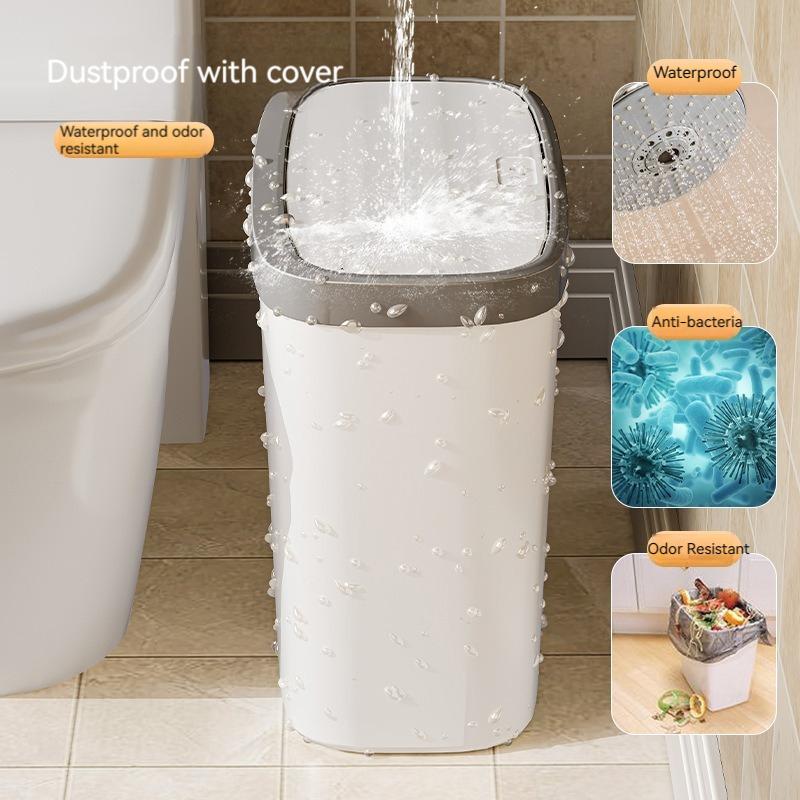 12/16L Press-type Covered Trash Can Bathroom Living Room Wastbasket with Lid Narrow Garbage Can Waterproof Dustbin Paper Basket