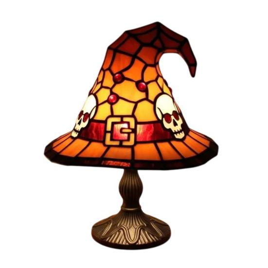 Stained Glass Witch Hat Lamp, Handcrafted Retro Resin Witch Lamp, USB Powered Gothic Wizard Hats Night Light, Halloween Home Decor жёлтый
