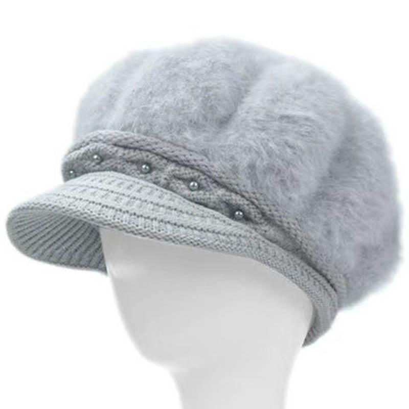 

Зимняя шапка для старика из кроличьего меха, смешанная шапка из кроличьего меха для женщин среднего и пожилого возраста, теплая толстая бархатная вязаная шапка для мам One size