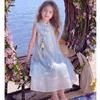 Girls' New Chinese-style Sweet Dress for Summer, Children's Princess, Chinese Style Blue Dress