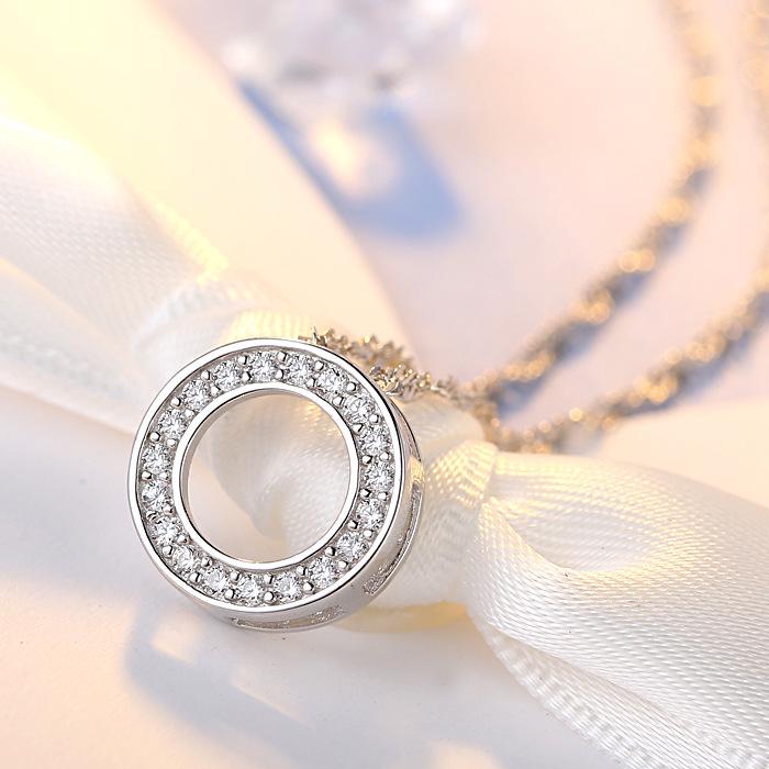 925 Sterling Silver Halo of Love Pendant Necklace, Micro-Paved Korean Fashion Jewelry