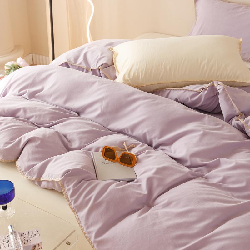 Purple Yellow Bedding Set Solid Color Duvet Cover Set With Pillowcases For Girls Bed Sheet Set for All Seasons