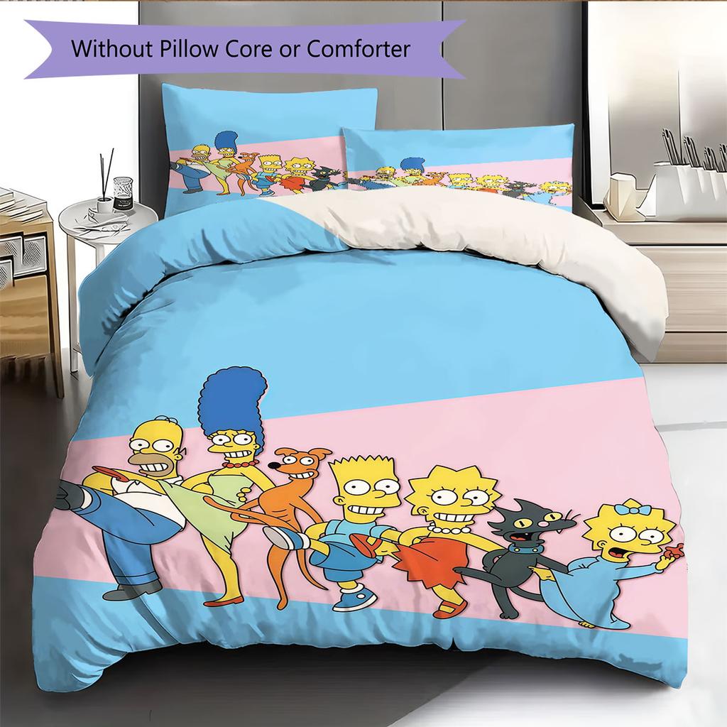 The Simpsons Cartoon Poster Pattern Bedding Home Decoration Birthday Gift ( 1 Duvet Cover + 2 Pillowcase, Without Core),fan Merchandise.