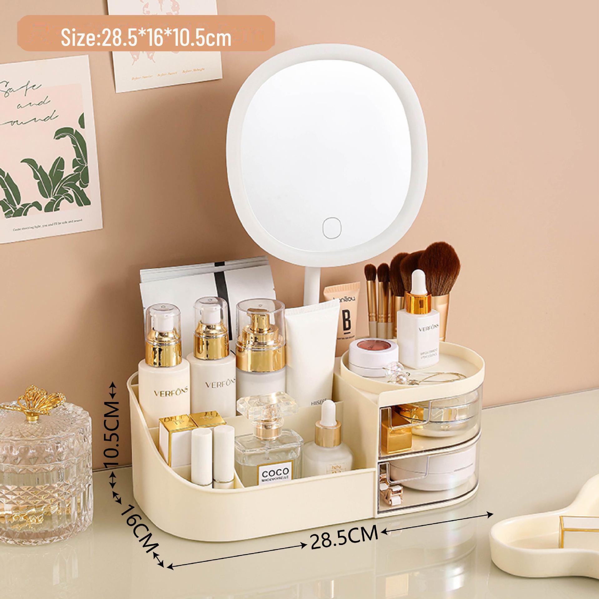 

Многофункциональная косметичка с зеркалом для макияжа и органайзером для помады Medium with mirror белый/кремовый