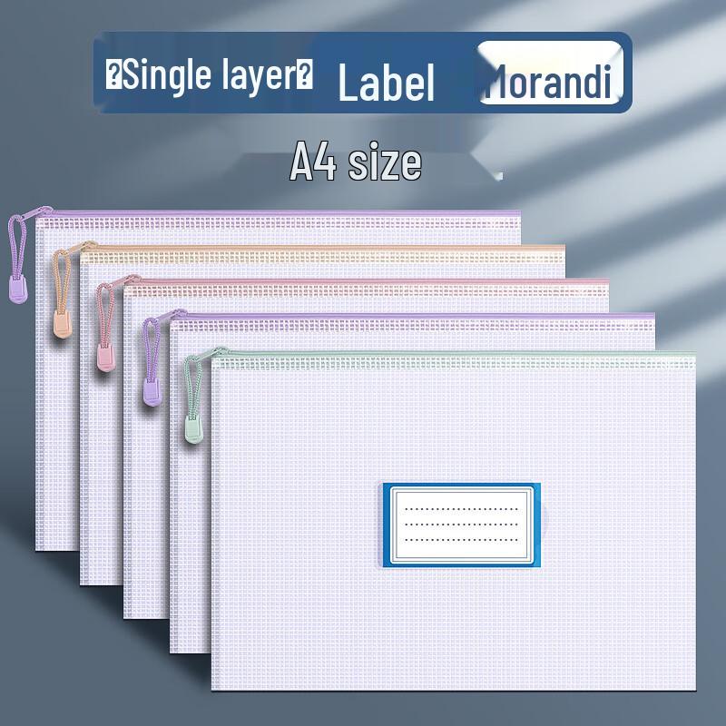 TANGO A4 Morandi Zipper Mesh Document Bags - 5 Pack