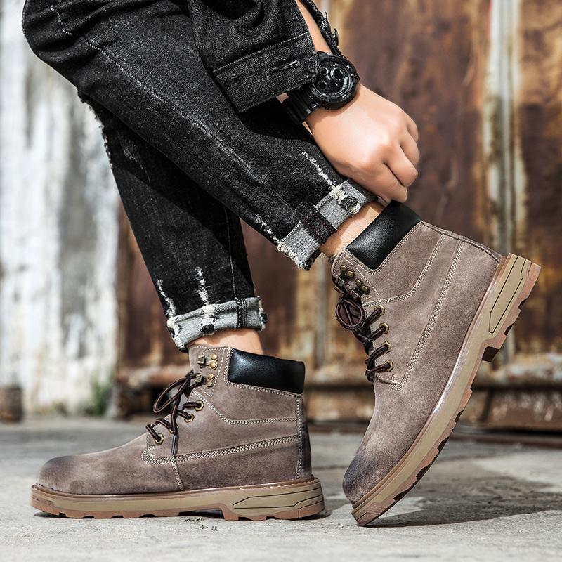 Cizme de exterior stil britanic bărbați 2024 noi cizme de gleznă din piele naturală pantofi din piele cu șireturi cu vârf înalt moda lucru cizme antiderapante