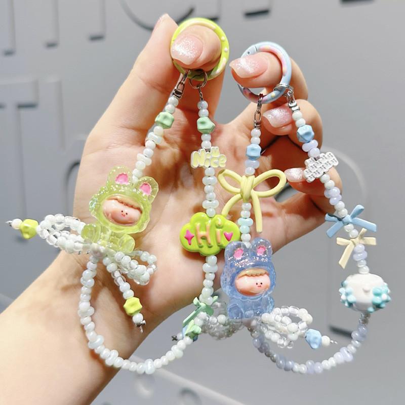 Adorable Cartoon Sanrio Handmade Beaded Mobile Phone Chain Keychain Cute Bag Pendant