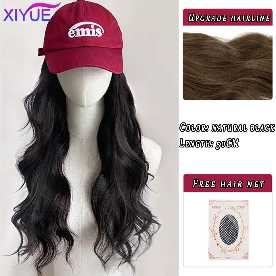 Kapelusz peruka kobiece długie włosy jednoczęściowy kobiecy fason leniwe lekko kręcone włosy czapka z daszkiem peruka pełne nakrycie głowy