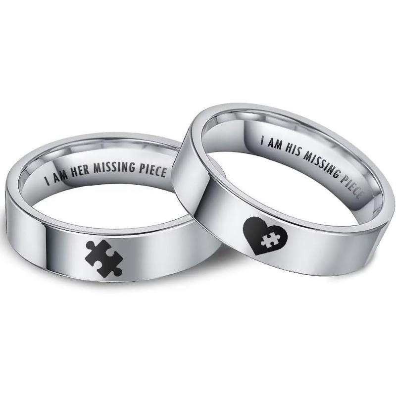 

1 пара уникальных колец-пазлов из нержавеющей стали для пар с гравировкой в виде сердца для помолвки, идеальные ювелирные изделия 1pair NO.5(US) серебряный