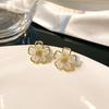 2024 New White Acrylic Flower Stud Earrings for Women Gold Color Side Hollow Floral Small Earrings Korean Cute Ear Decoration