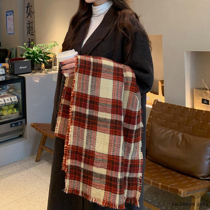 British Style Plaid Scarf Versatile Imitation Cashmere Scarf Shawl Advanced Sense Student Men'S And Women'S Scarf
