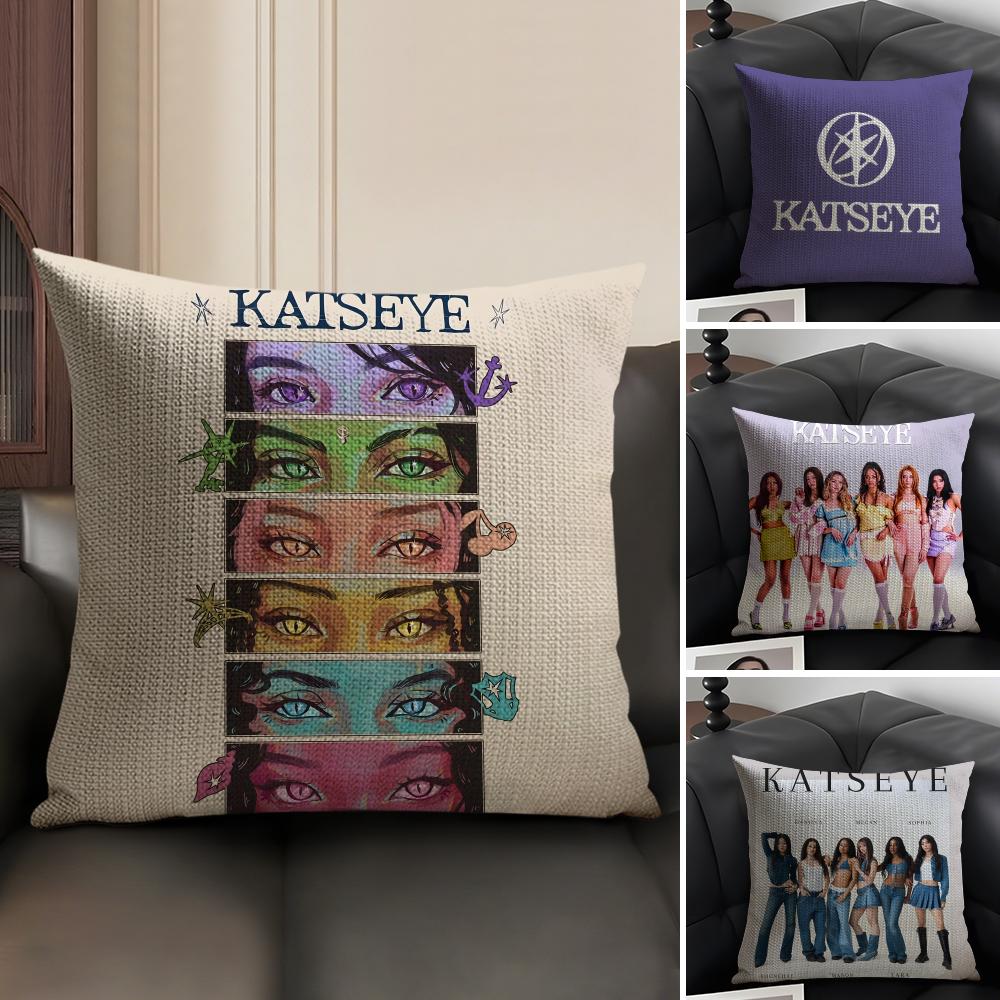 Kpop Style Eyekons Kpop Style Band K-Katseye 3 Pillow Case Natural Linen Double-Sided Printing Sofa Home Decor Cushion Cover