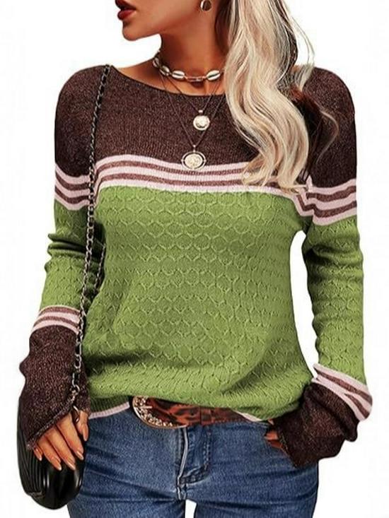 2025 European American Striped Color Block Knit Sweater: Autumn/Winter Women's Fashion Pullover