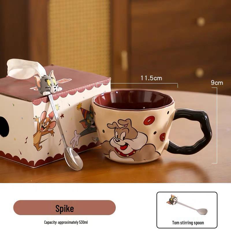 

Большая керамическая кружка Том и Джерри с ложкой - Милая студенческая чашка для завтрака, Отличный подарок на день рождения Carton 530ml