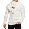 Winter Men's Fashionable Knitted Sweater with Detachable Scarf Twist Pure Color Casual Pullovers