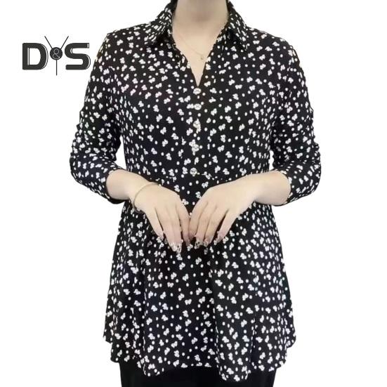 

Женский свитер с отворотом, V-образным вырезом, пуговицами, полузастежкой, длинным рукавом, цветочным принтом, рубашка для мам среднего возраста L