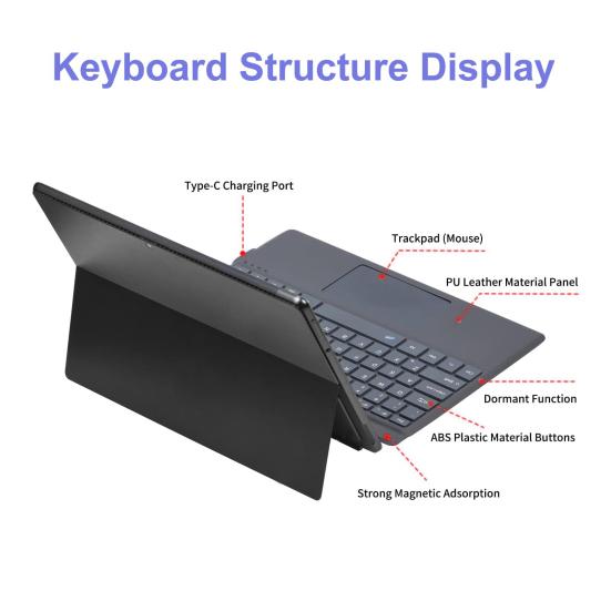 Tablet Keyboard & Protective Case Black Wireless Bluetooth-compatible Keyboard with Colorful Backlight Plastic Tablet Protector for Microsoft Surface
