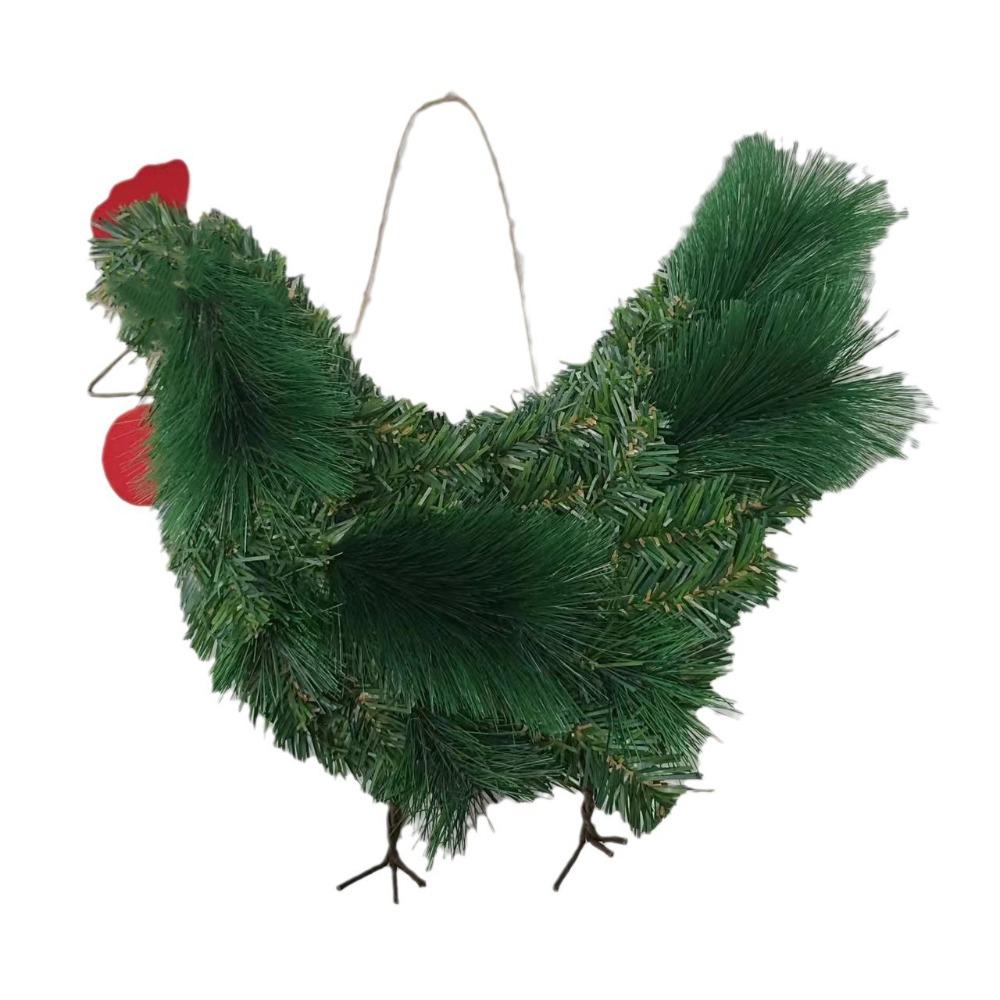 

Artificial Rooster Chicken Wreath Exquisite Hanging Ornament Christmas Wreath Pendant Gift зелёный