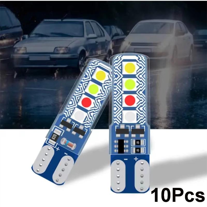 10Pcs Car License Plate Light Rgb T10 3030 8Smd Led Strobe Flash Light Led W5W/194 Clearance Lights Side Marker Parking Lamp