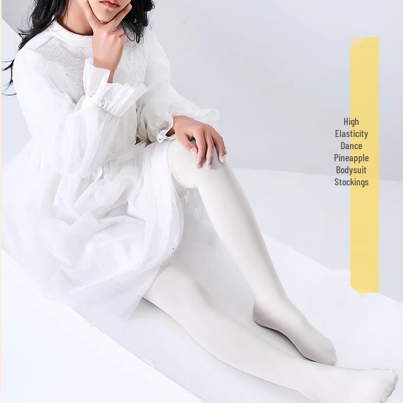 Girls' White Dance Tights - Lightweight Spring/Summer Stockings, Ideal for Performances and As Base Layer Socks