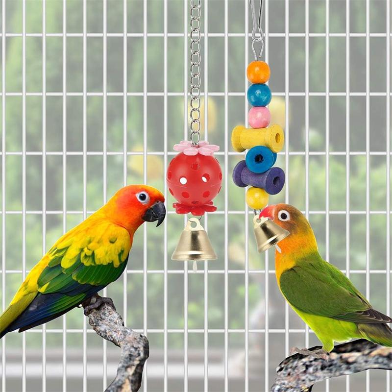Bird Parakeet Toys 1 Set Of 11Pc Swing Hanging Standing Chewing Toy Hammock Climbing Ladder Bird Cage Colorful Toys