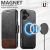 SUTENI Q-06 For iPhone 16 Case Color Splicing Magnetic Detachable Leather Phone Cover