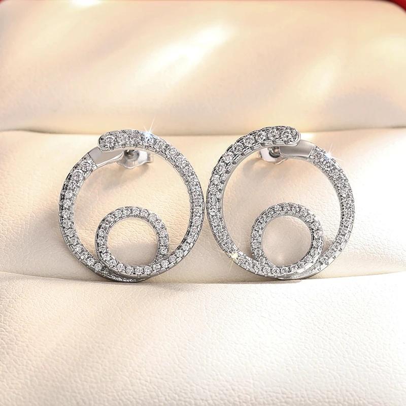 

CAOSHI Modern Design Round Shape Stud Earrings for Women Silver Color Unique Luxury Accessories Fancy Birthday Gift Lady Jewelr