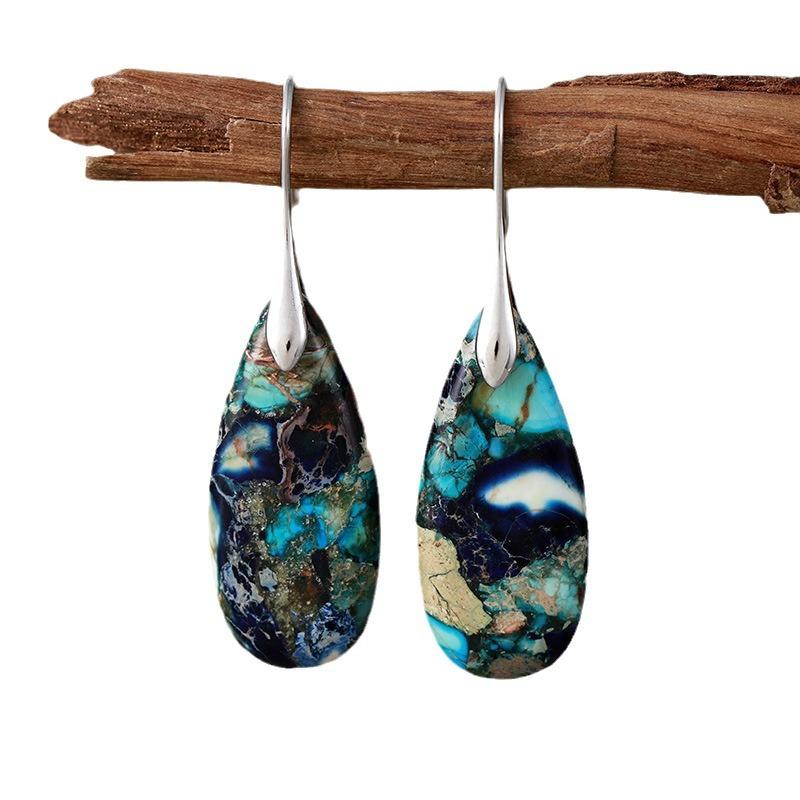Luxury New Bohemian Emperor Stone Water Drop Pendant Earrings European and American Popular Jewelry Jewelry