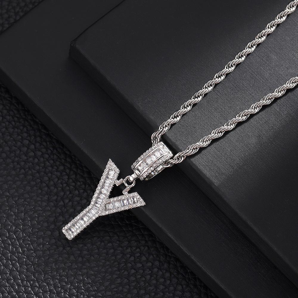 Hip Hop Letter Pendant Zircon Necklace Popular Instagram Personalized Accessory Niche Design Men's and Women's Pendant Necklace