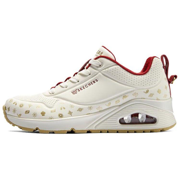 Skechers Uno Leather Versatile Comfortable Simple Durable Breathable Lightweight Low-Top Casual Shoes Women sneaker White Red 177920-NTRD 35.5