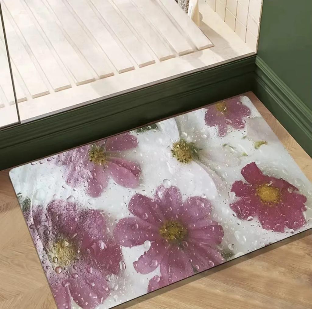 Beautiful Tulip Peony Flower Pattern Entrance Door Mat Anti-slip Carpet Hallway Bedroom Living Room Door Mat Bathroom Area Rugs