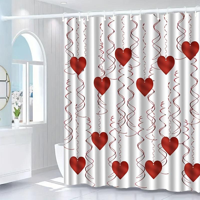 Red Heart Shower Curtain White Background Love Design Romantic Bathroom Decor Waterproof Printed Bath Curtain Home Fashion