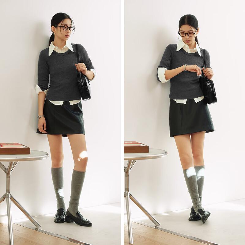 Semir Women's Round Neck 100% Wool Knit Sweater