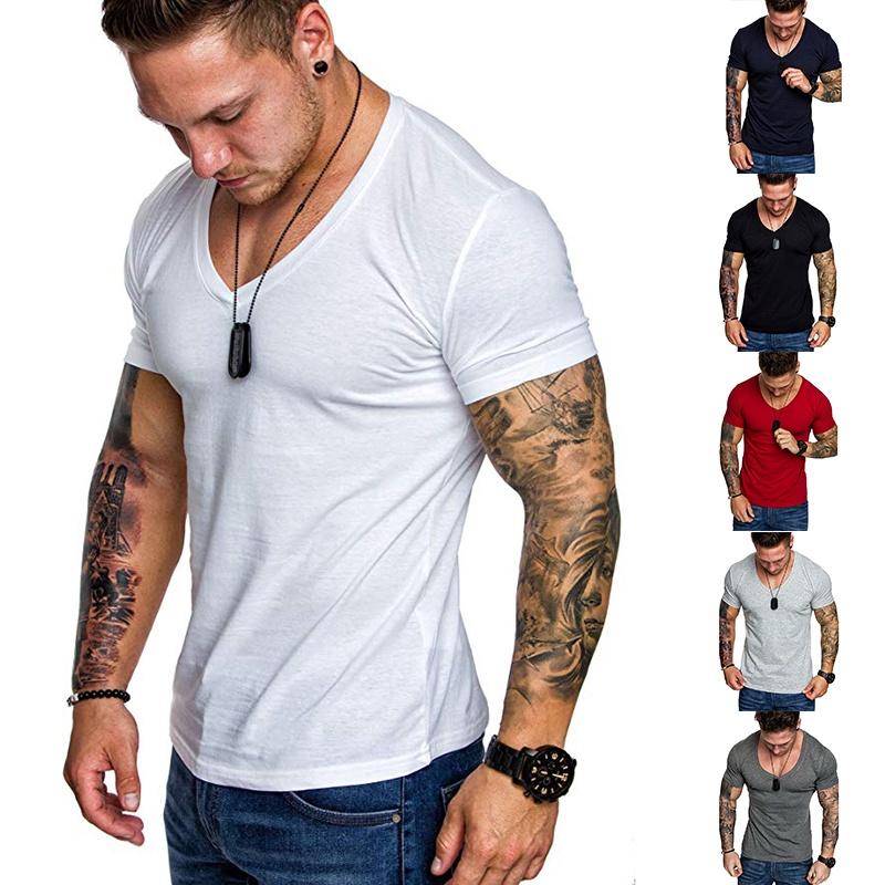 High-quality Men's Slim V Neck Short Sleeve Muscle Tee T-shirt For Casual Wear