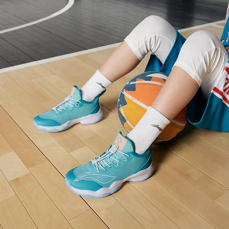 Li Ning Sonic 8 Comfortable Versatile Non-Slip Lightweight Rebound Low-Top Basketball Shoes Kids Basketball Shoes Pure-Blue YKBR042-1